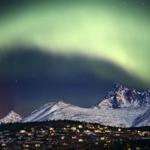 Composite Aurora Borealis Over Hillside Neighborhood & Chugach Mountains Anchorage Alaska
